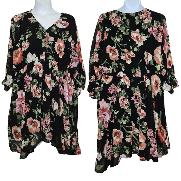 white birch Dresses & Skirts - White Birch Floral Poet Sleeve Dress Size 2X NWOT V-Neck 3/4 Sleeves A-Line